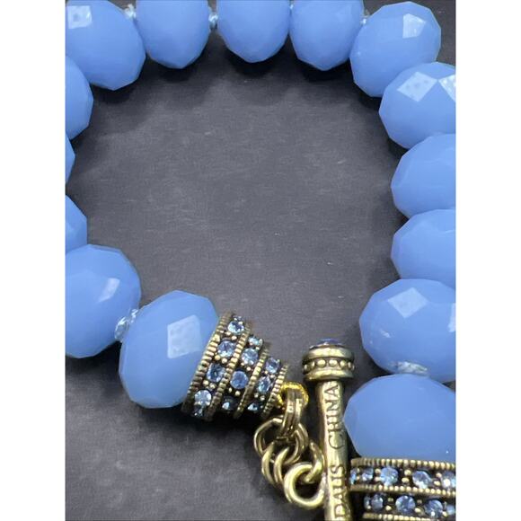 Heidi Daus Faceted Glass Beads Crystal Rhinestone Toggle Bracelet Blue Signed - Picture 12 of 12